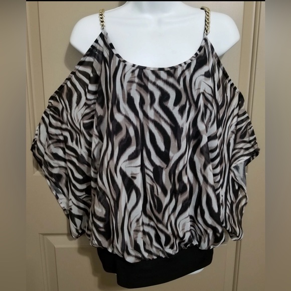 Jennifer Lopez Black and White Zebra Print Blouse with Chain Straps XL - Picture 1 of 12
